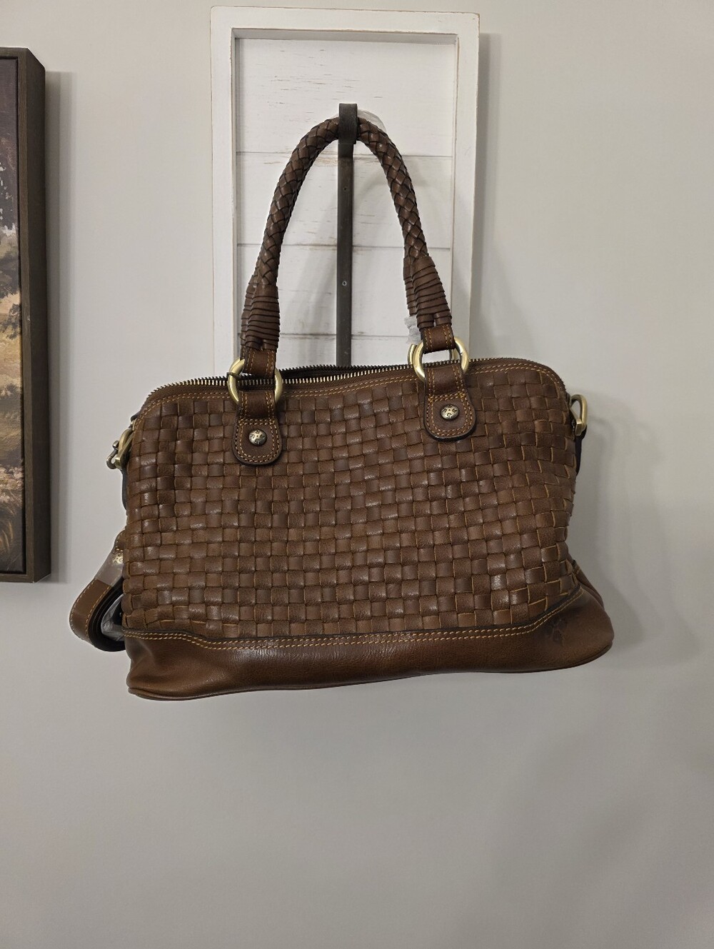 Patricia Nash Discovery Collection Augusta Brown Satchel Woven Leather